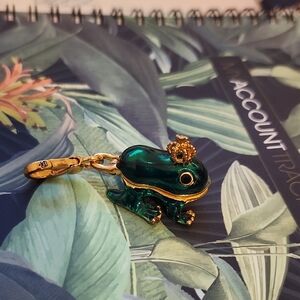 Green Frog Charm with Gold Accents